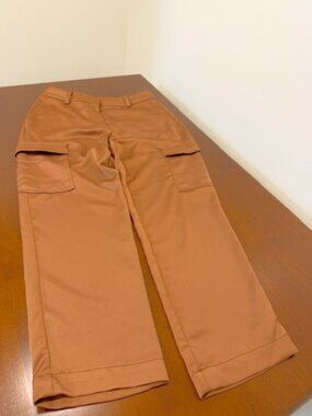 LOFT Camel Brown Shiny Polyester Cargo Pants Size 6 Utility Chic.